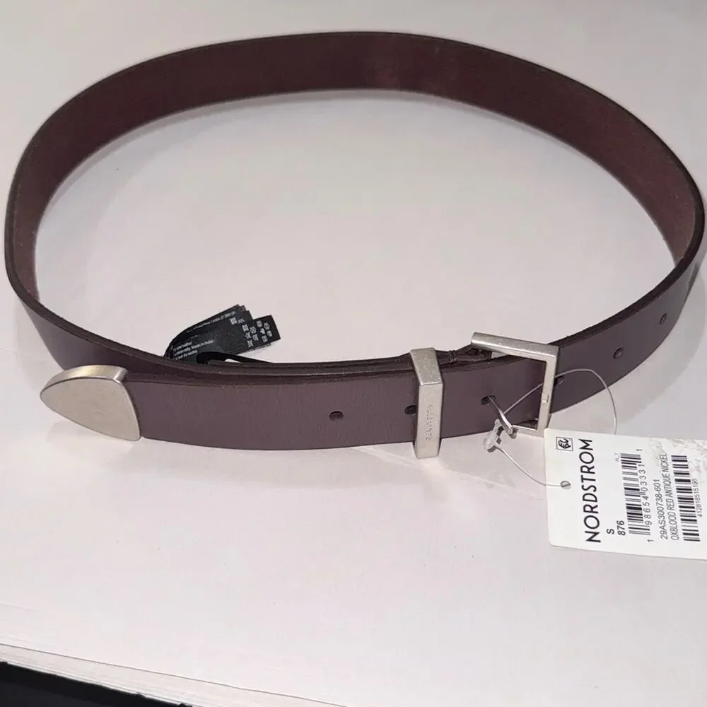 Allsaints men’s oxblood red antique nickel 3 piece belt set size small. NWT